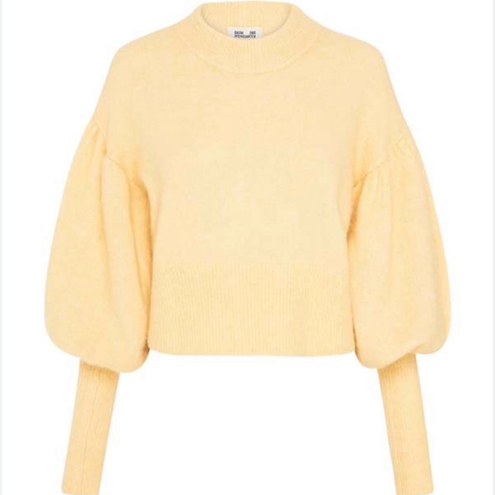 Baum und pferdgarten Butter Yellow Puff-Sleeve Knit Jumper Cropped Crewneck S